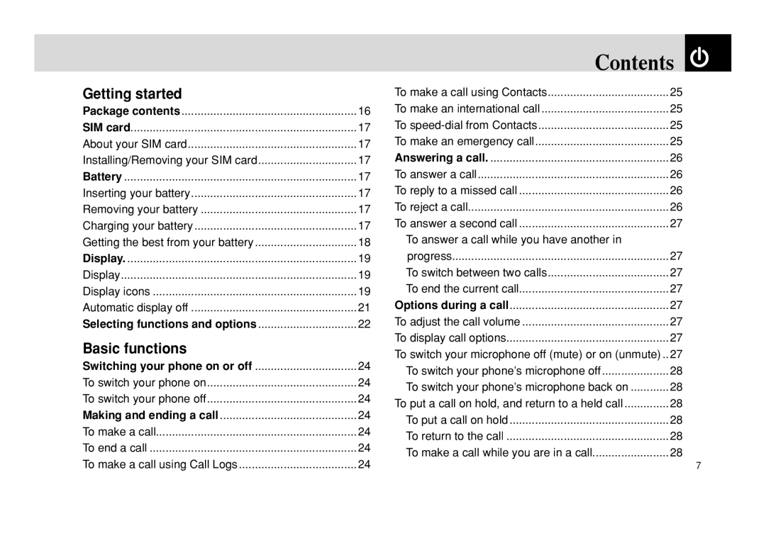 Pantech PG - 3600V manual Contents 