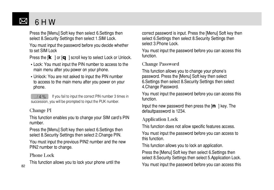Pantech PG - 3600V manual Change PIN, Phone Lock, Change Password, Application Lock 