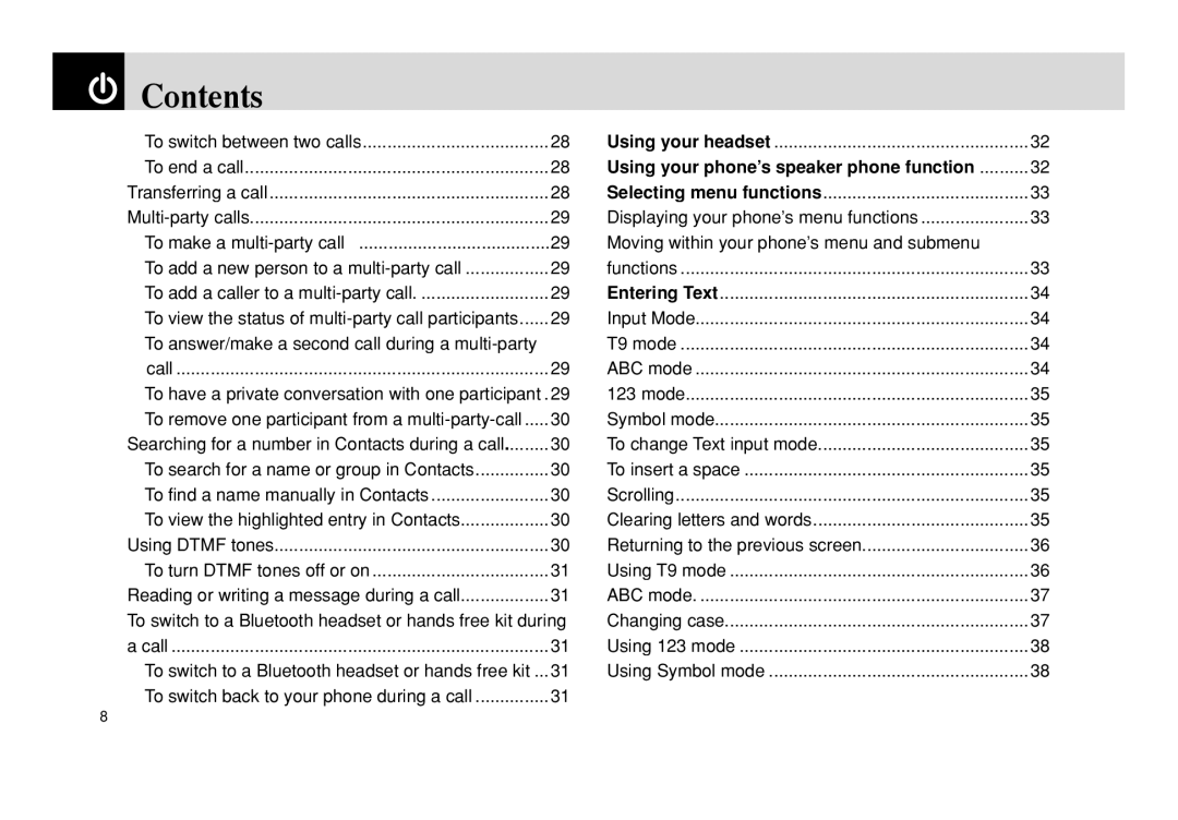 Pantech PG - 3600V manual To answer/make a second call during a multi-party 