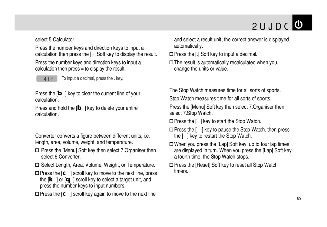 Pantech PG - 3600V manual Converter, Select 5.Calculator, Press the Reset Soft key to reset all Stop Watch timers 
