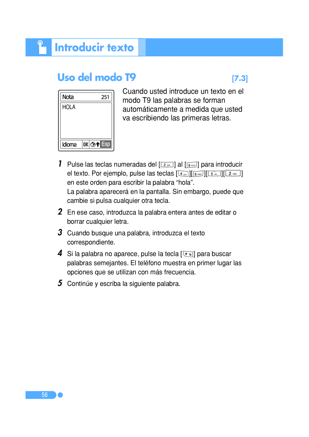 Pantech PG-1410 manual Uso del modo T9 