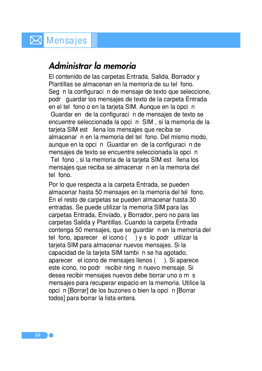 Pantech PG-1410 manual Administrar la memoria 