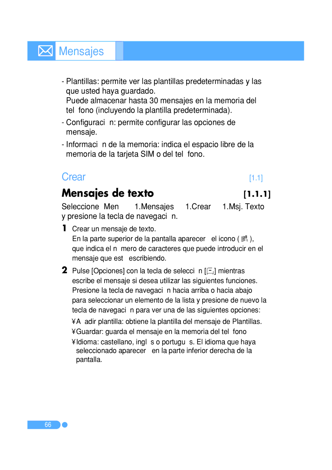 Pantech PG-1410 manual Mensajes de texto, Crear un mensaje de texto, Mensaje que está escribiendo 