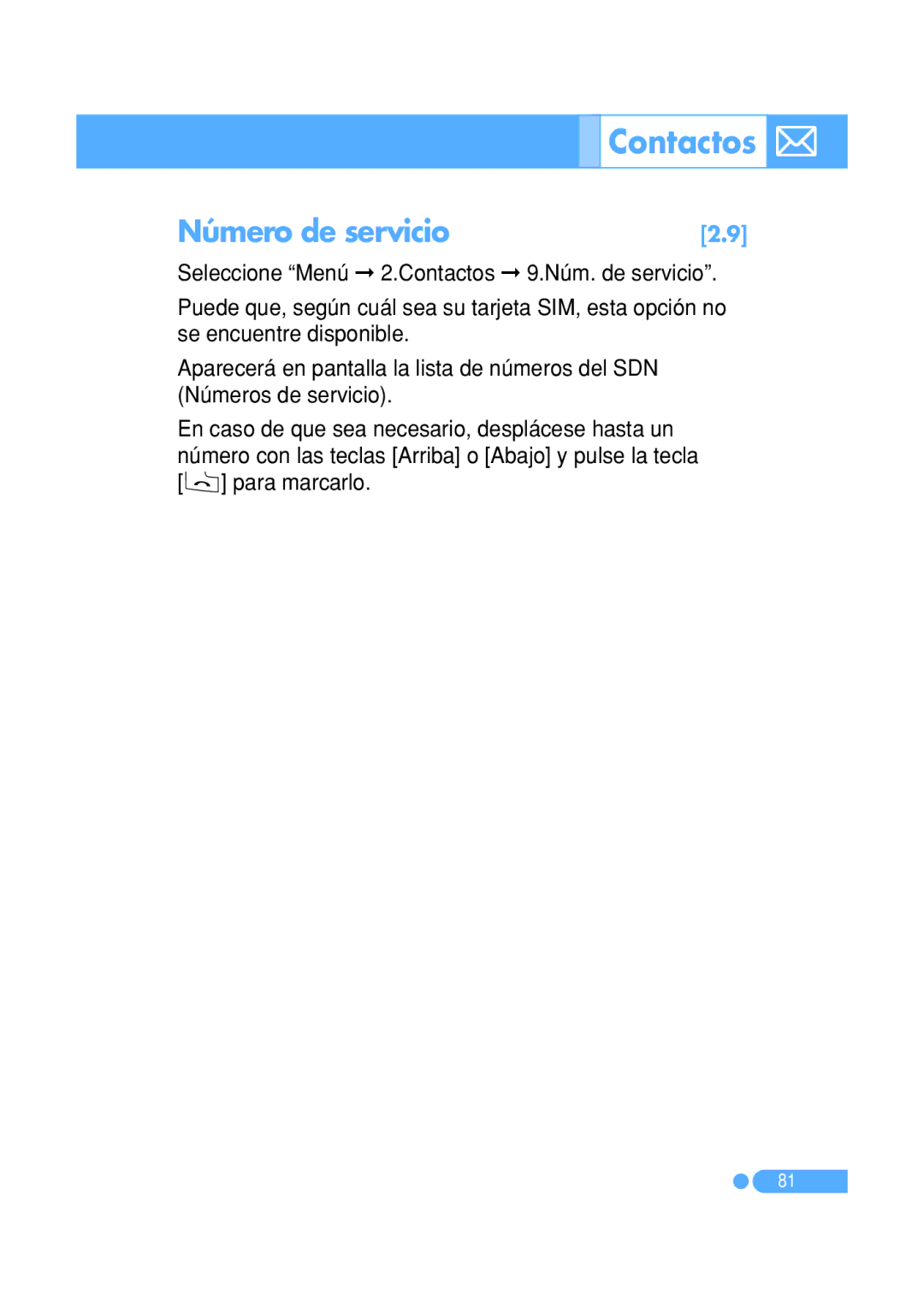 Pantech PG-1410 manual Número de servicio 