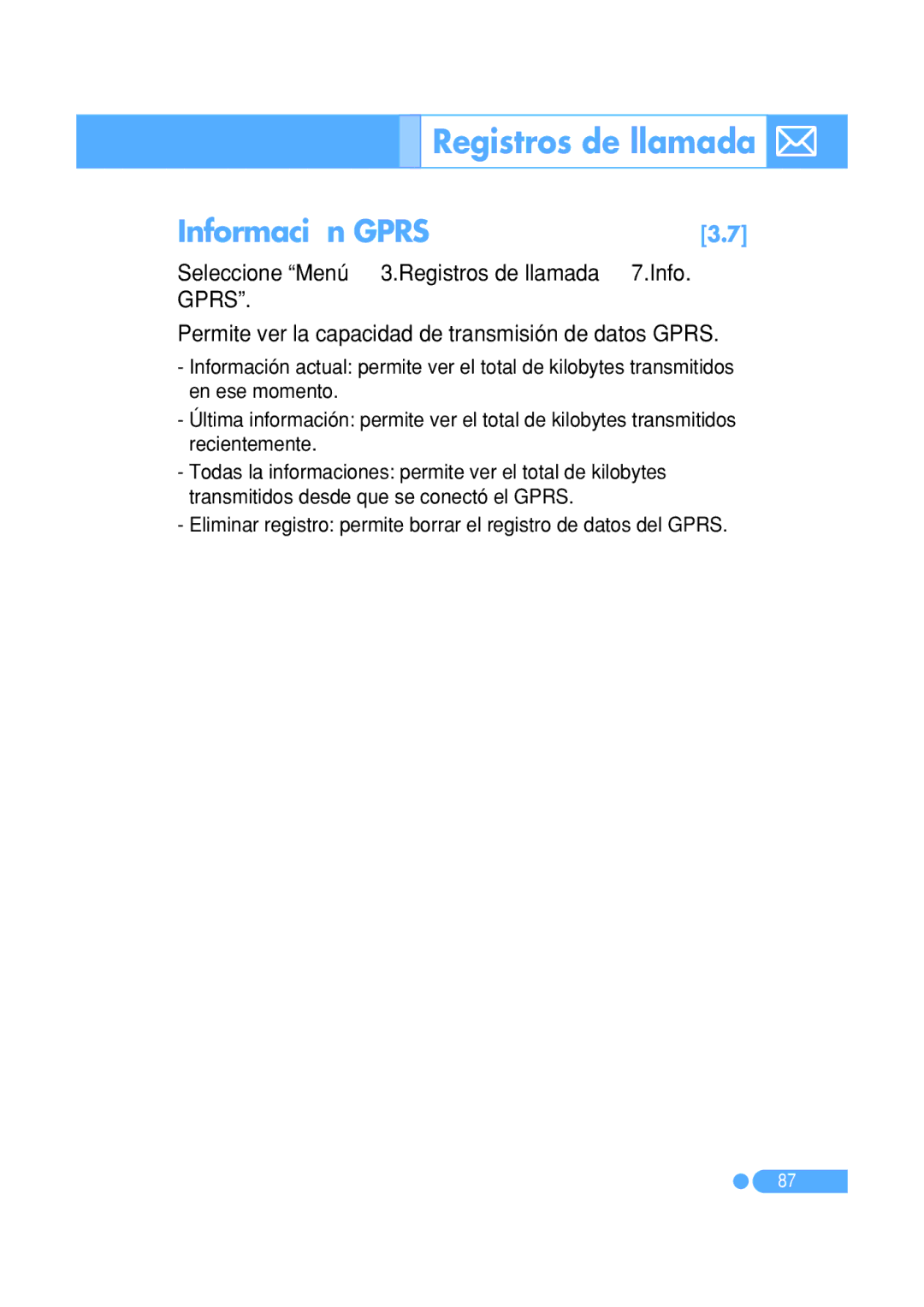 Pantech PG-1410 manual Información Gprs 