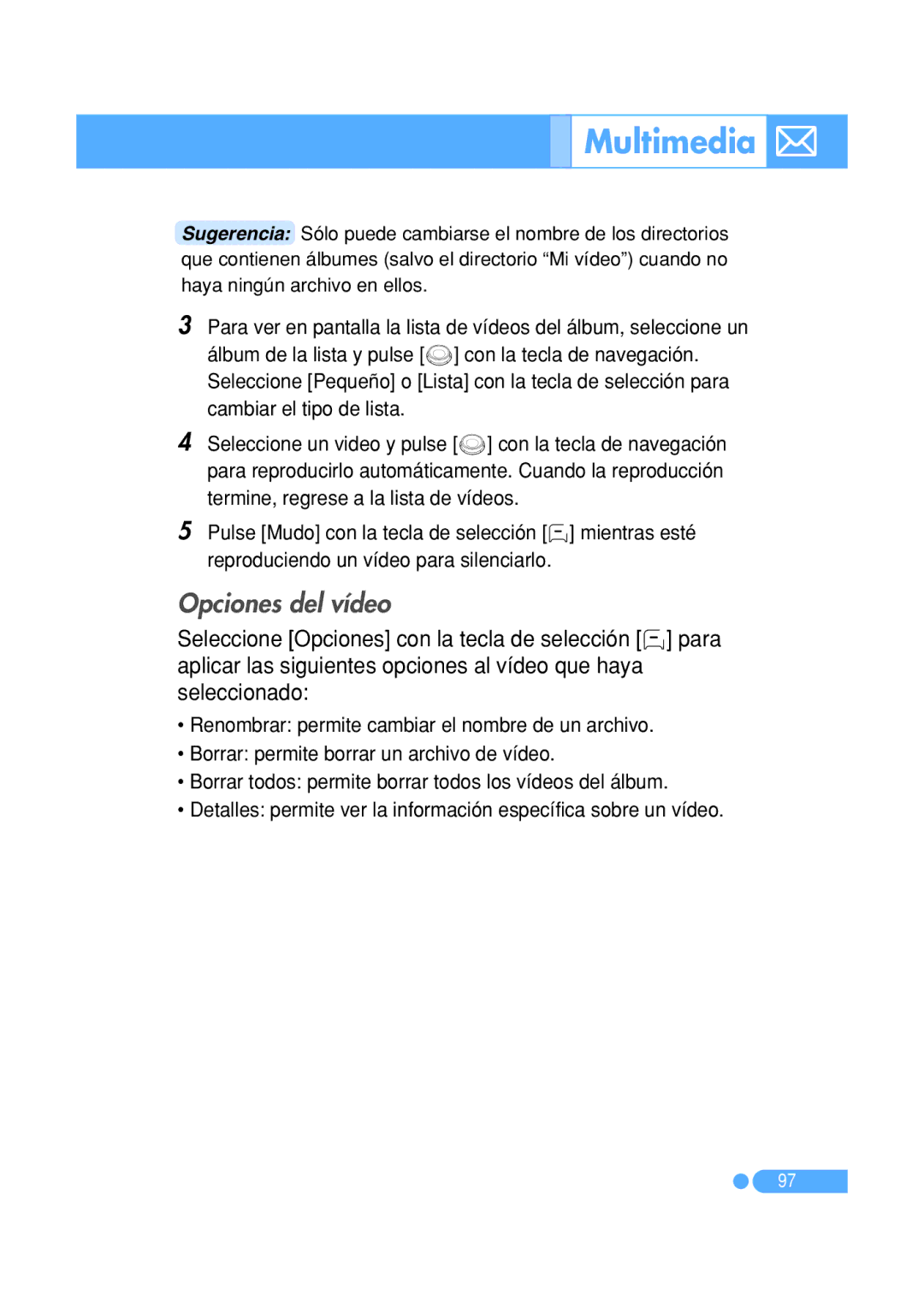 Pantech PG-1410 manual Opciones del vídeo 