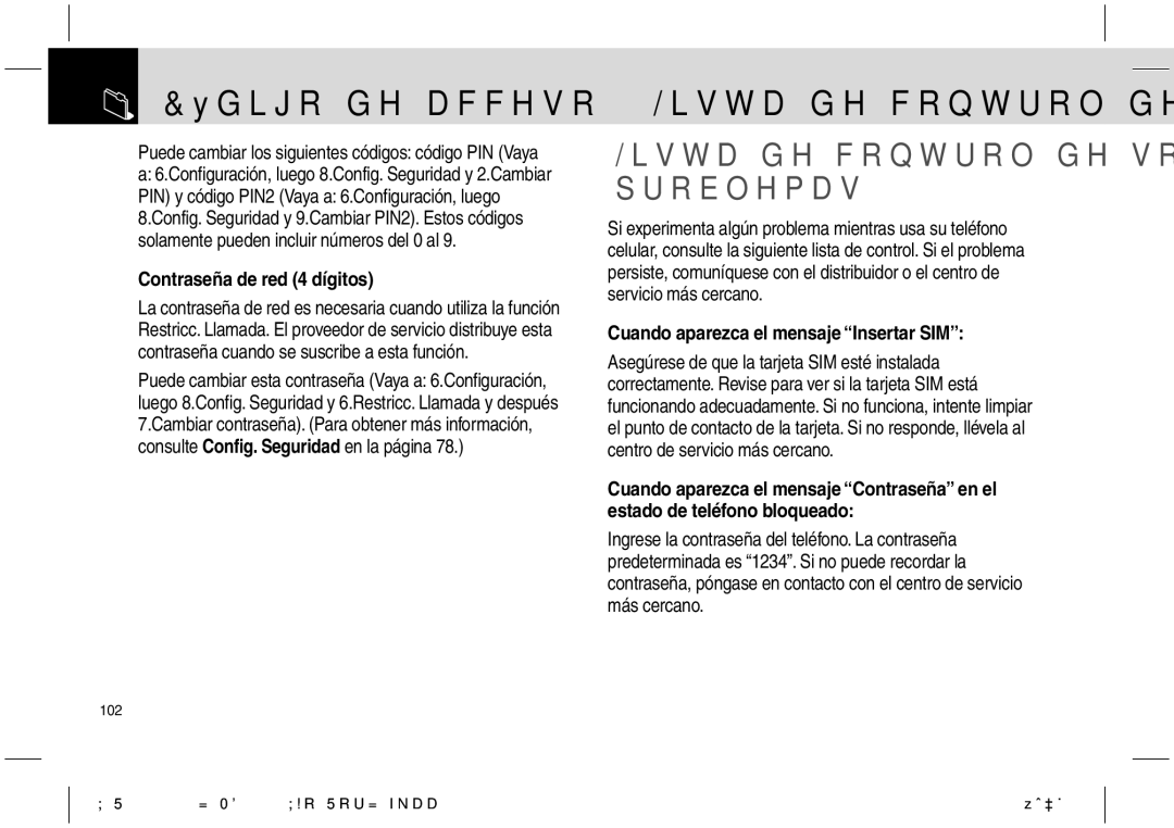 Pantech PG-1610 manual Lista de control de solución de problemas, Contraseña de red 4 dígitos 