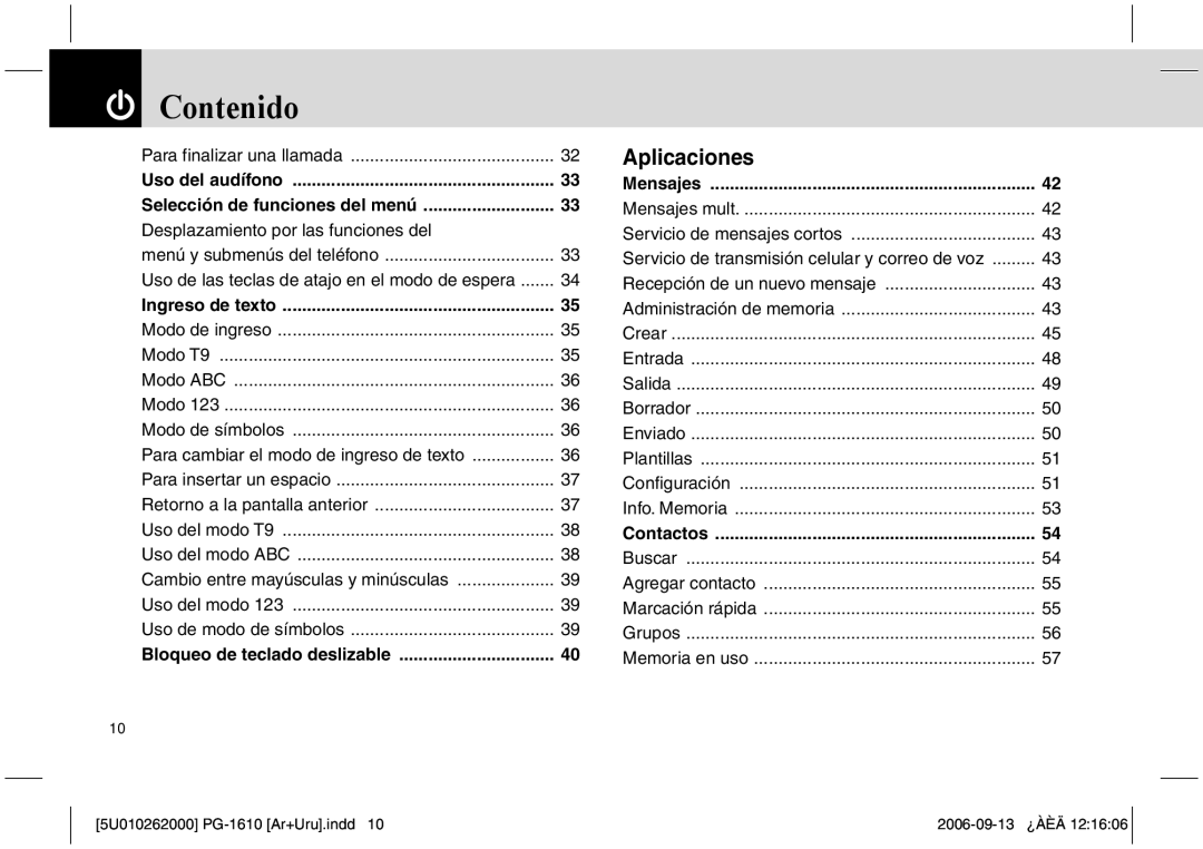 Pantech PG-1610 manual Aplicaciones 