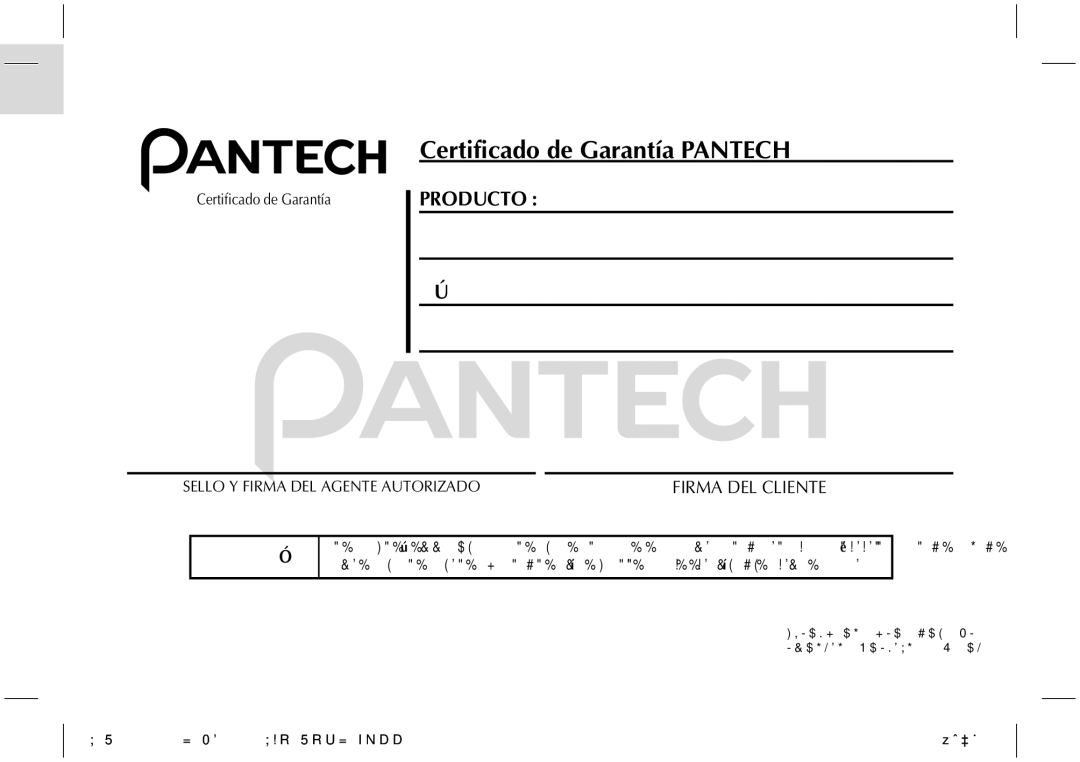 Pantech PG-1610 manual Certificado de Garantía Pantech 