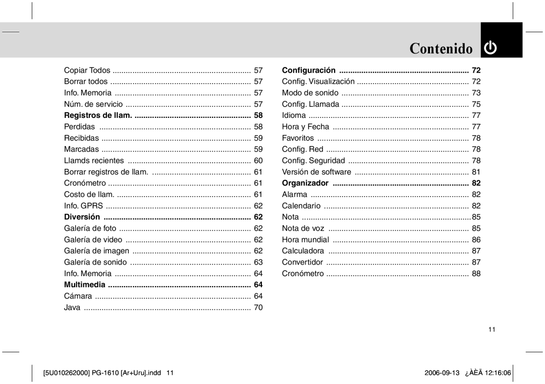 Pantech PG-1610 manual Contenido 