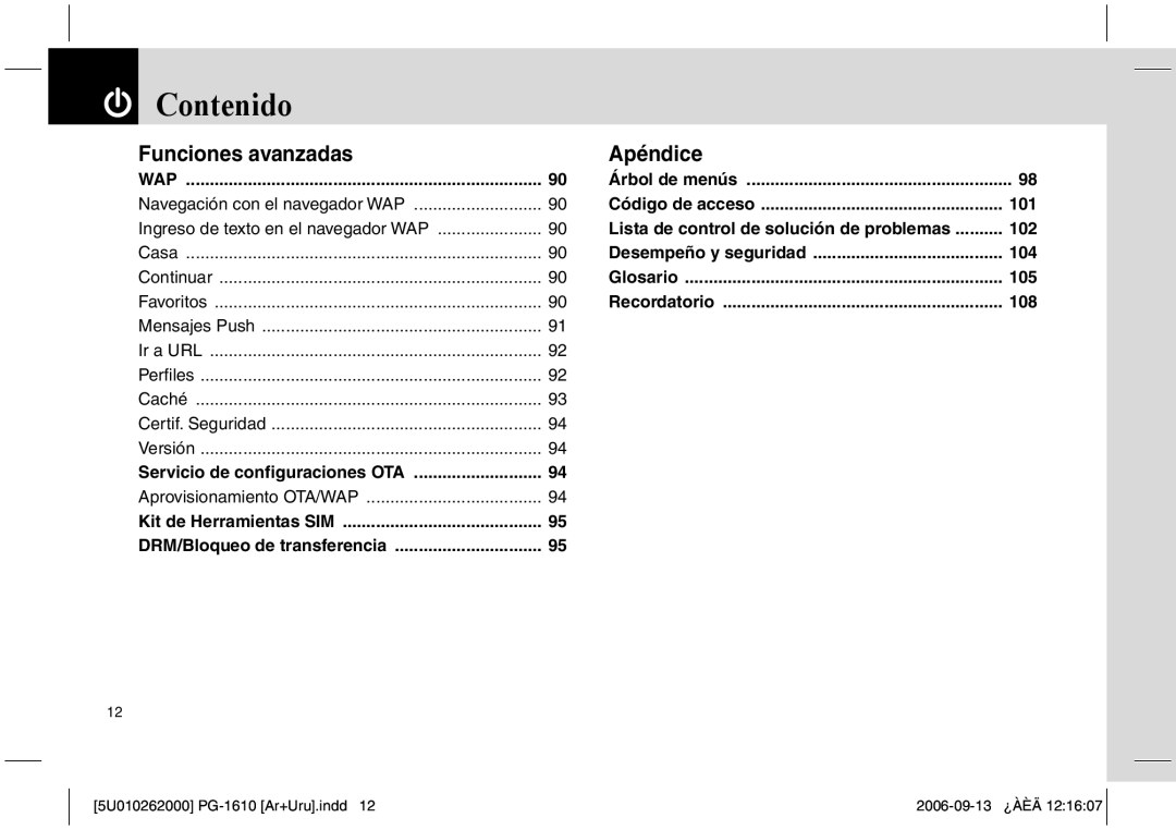 Pantech PG-1610 manual Funciones avanzadas 