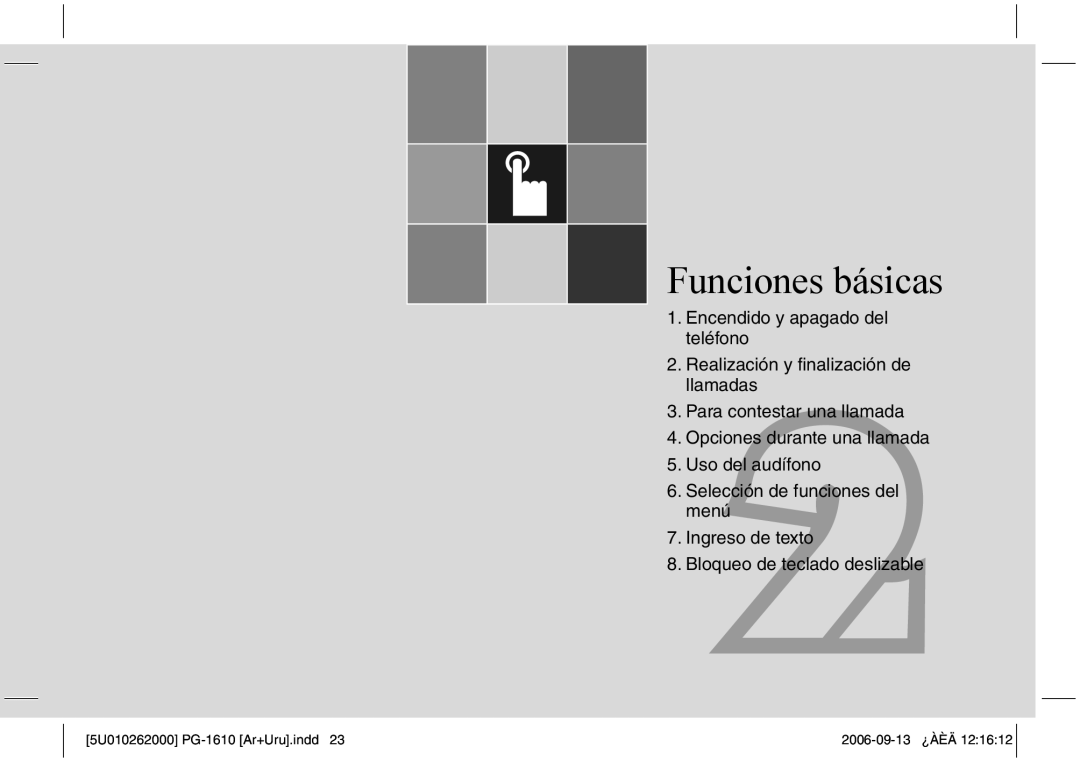 Pantech PG-1610 manual Funciones básicas 