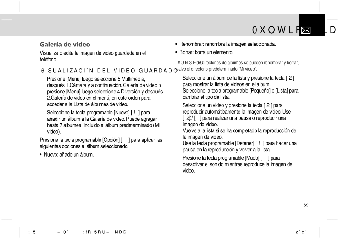 Pantech PG-1610 manual Galería de video, Visualización del video guardado, Nuevo añade un álbum 