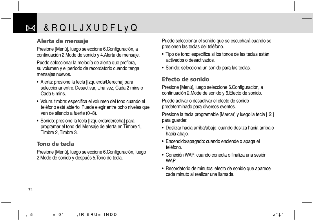 Pantech PG-1610 manual Alerta de mensaje, Tono de tecla, Efecto de sonido 