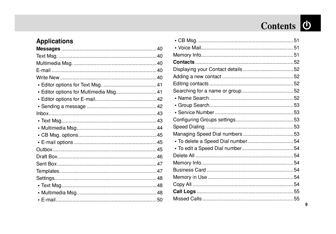 Pantech PG-3300 manual Contents 