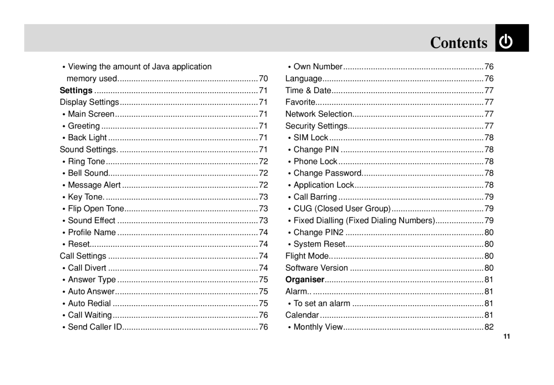 Pantech PG-3300 manual Contents 