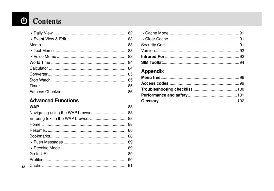 Pantech PG-3300 manual 100, 101, 102 