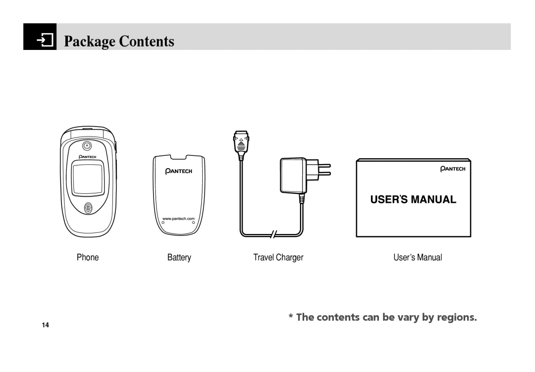 Pantech PG-3300 manual Package Contents 