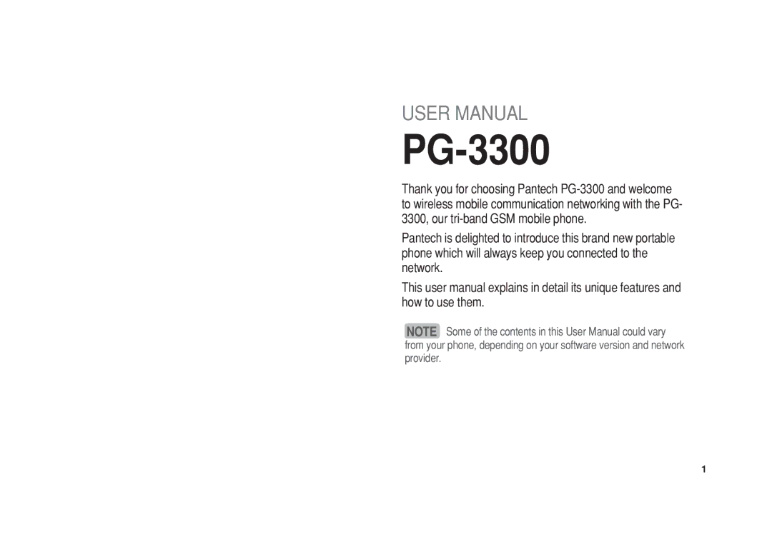 Pantech PG-3300 manual 