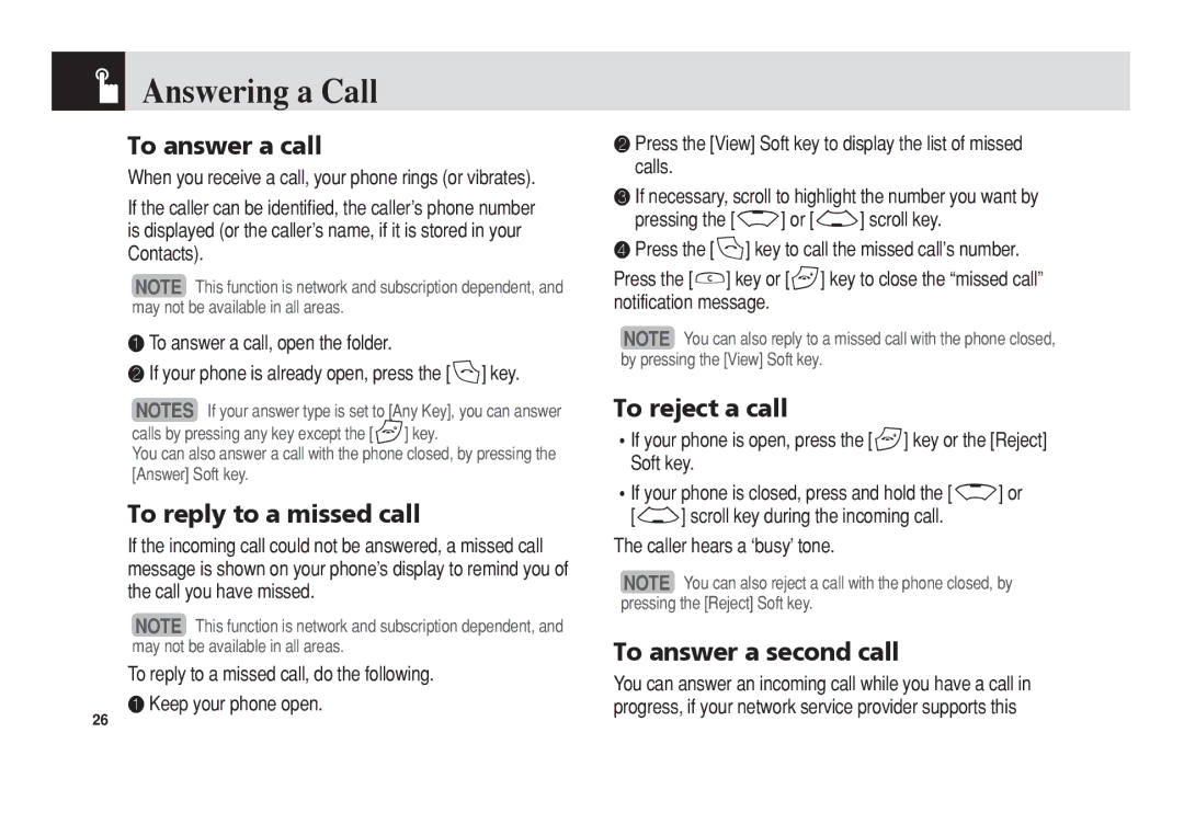 Pantech PG-3300 Answering a Call, To answer a call, To reply to a missed call, To reject a call, To answer a second call 