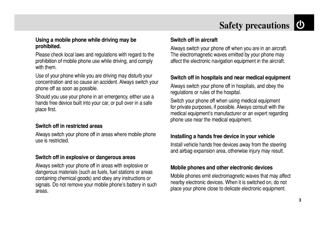 Pantech PG-3300 manual Safety precautions 