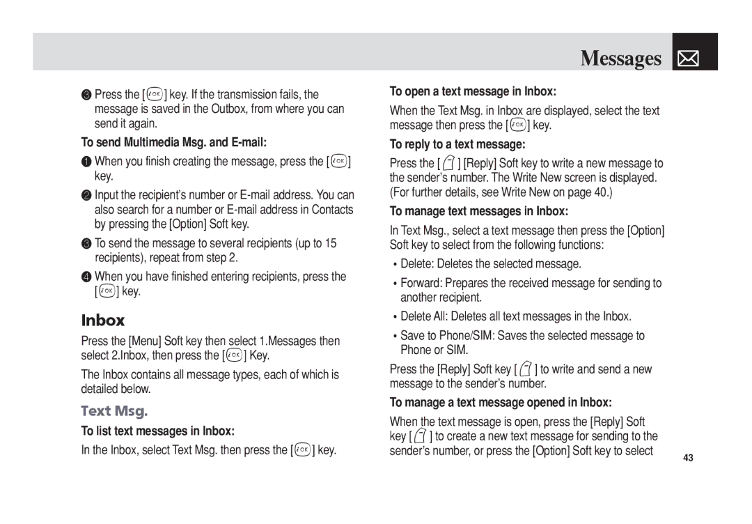 Pantech PG-3300 manual Inbox 