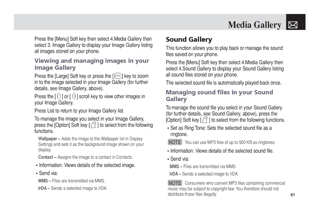 Pantech PG-3300 manual Sound Gallery, Viewing and managing images in your Image Gallery 