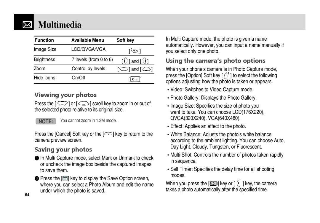 Pantech PG-3300 manual Using the camera’s photo options, Viewing your photos, Saving your photos 