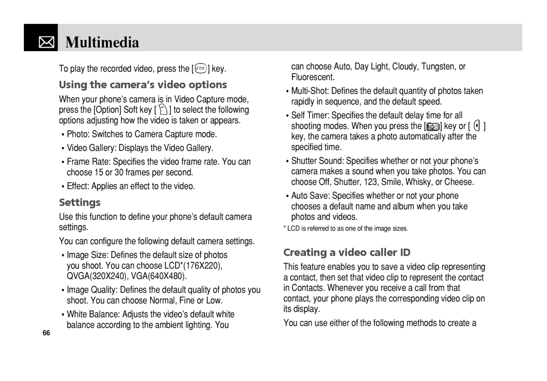 Pantech PG-3300 manual Using the camera’s video options, Settings, Creating a video caller ID 