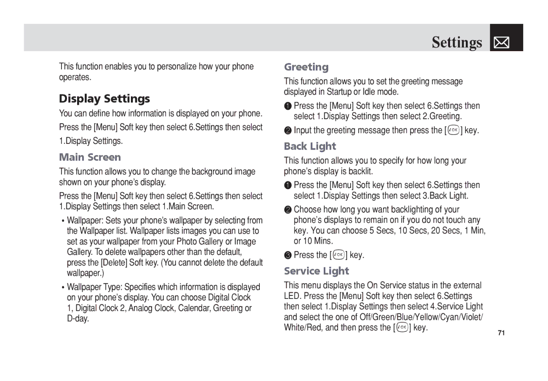 Pantech PG-3300 manual Display Settings 