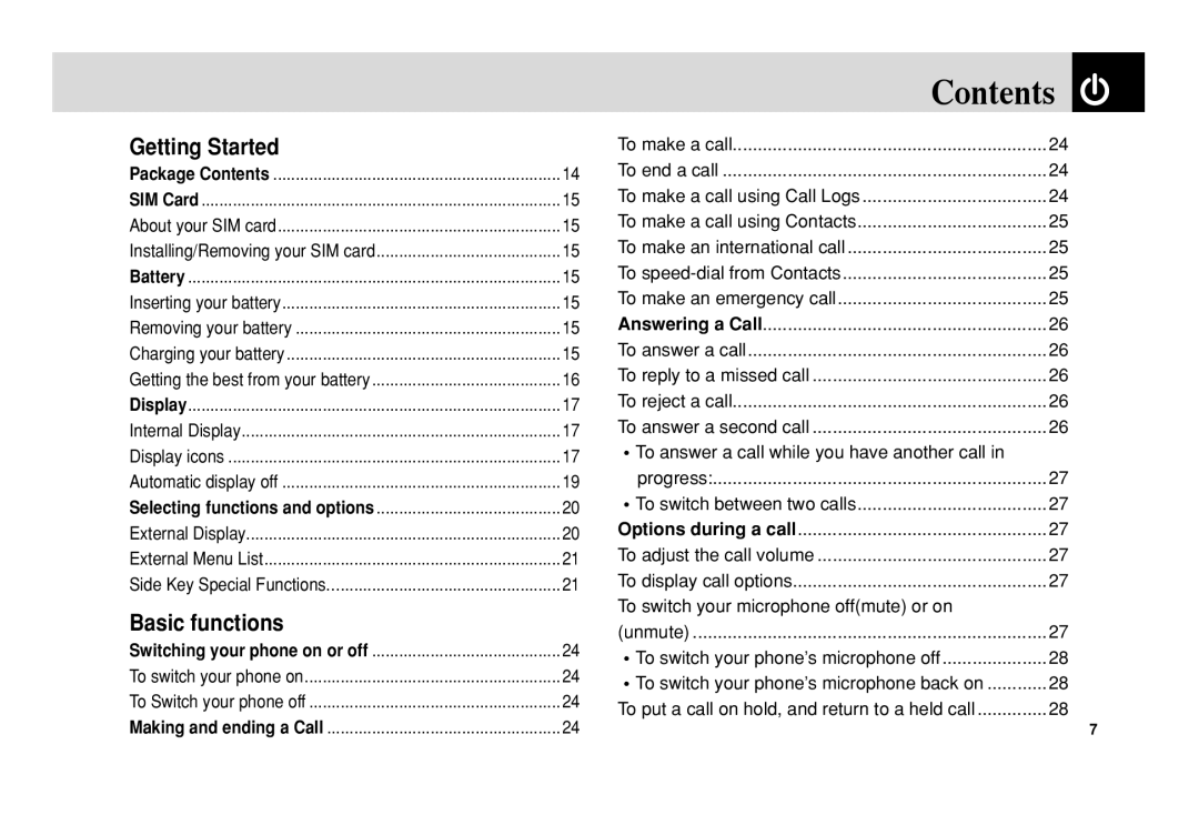 Pantech PG-3300 manual Contents 