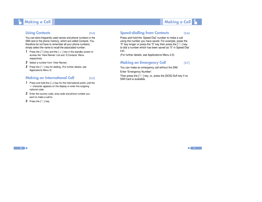 Pantech PG-3500 Making a Call Using Contacts, Making an International Call, Making a Call Speed-dialling from Contacts 