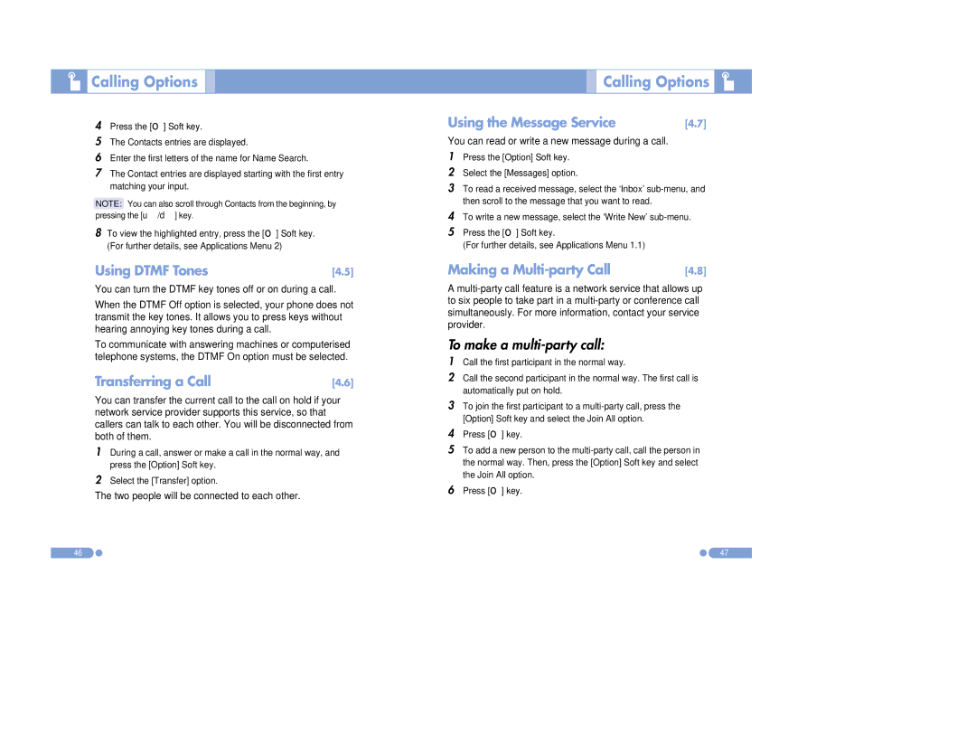 Pantech PG-3500 manual To make a multi-party call, Using Dtmf Tones, Transferring a Call, Making a Multi-party Call 