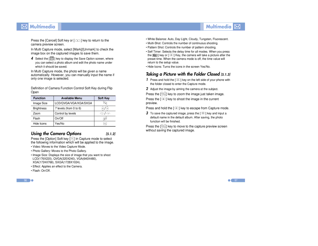 Pantech PG-3500 manual Using the Camera Options, Taking a Picture with the Folder Closed, Multimedia 