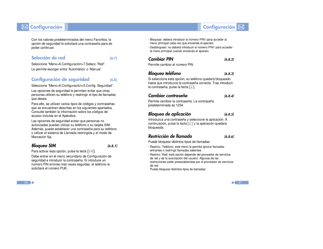 Pantech PG-6100 manual Bloqueo SIM, Cambiar PIN, Bloqueo teléfono, Cambiar contraseña, Bloqueo de aplicación 