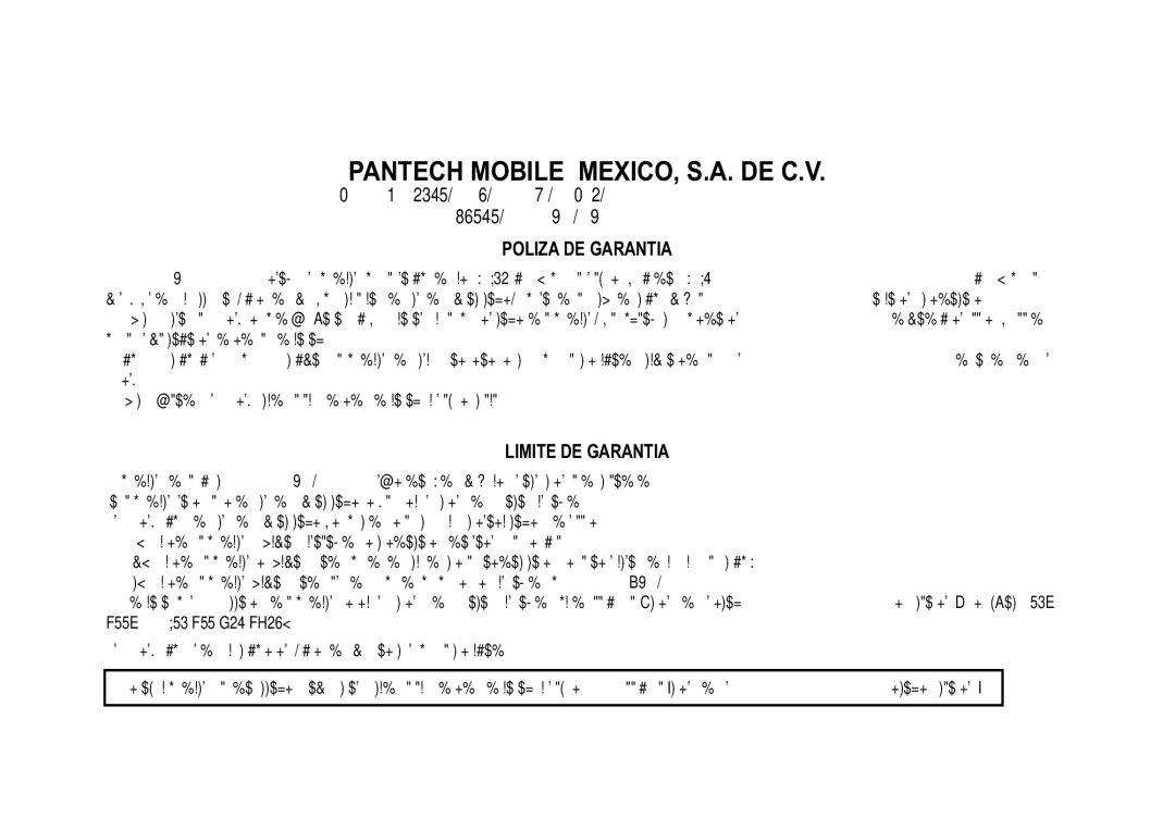 Pantech PG-6100 manual Pantech Mobile MEXICO, S.A. DE C.V 