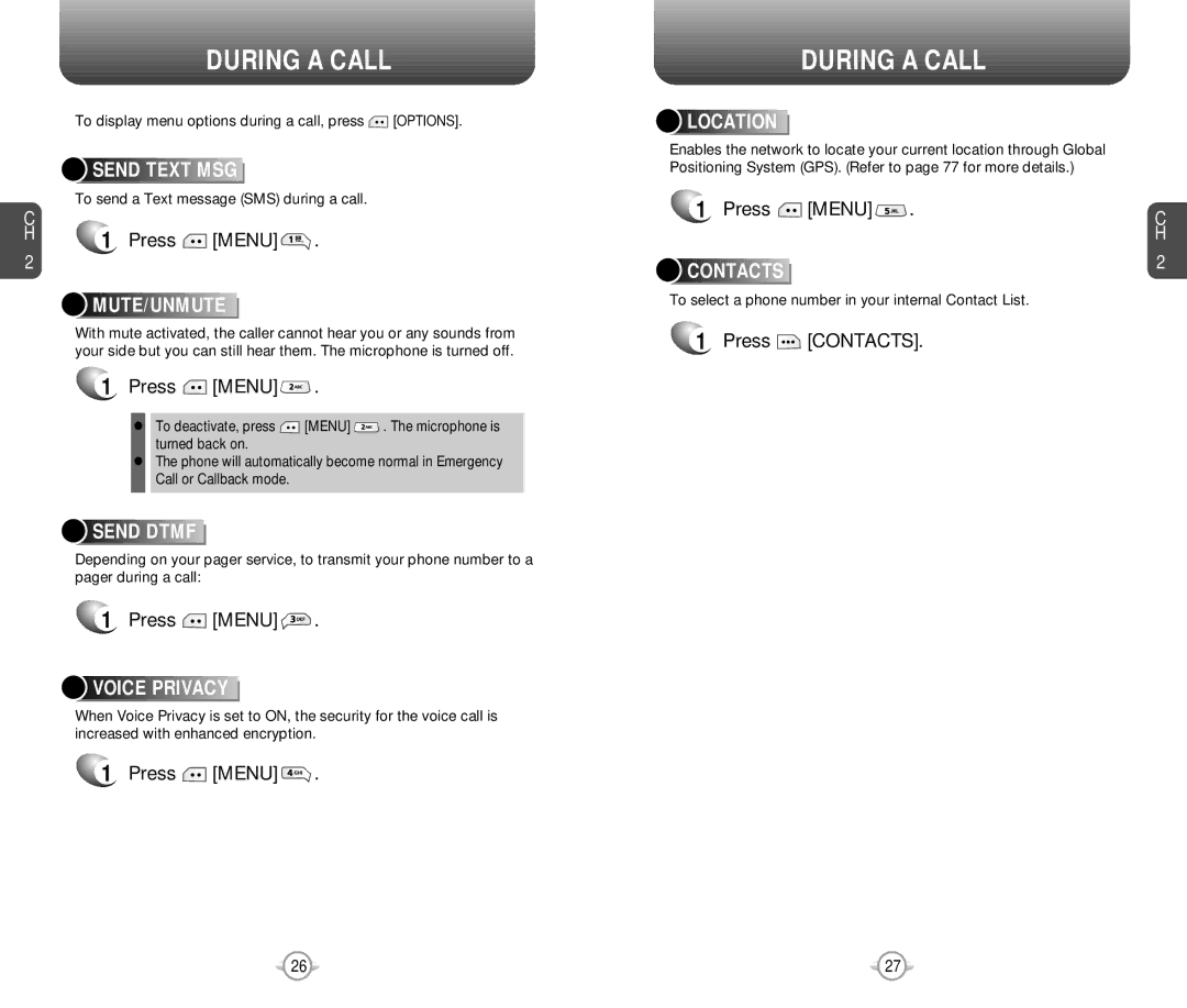 Pantech PN-218 manual During a Call 