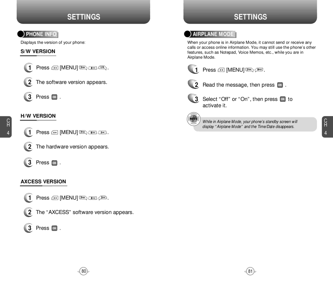 Pantech PN-218 manual Phone Info, Airplane Mode, Axcess Version 