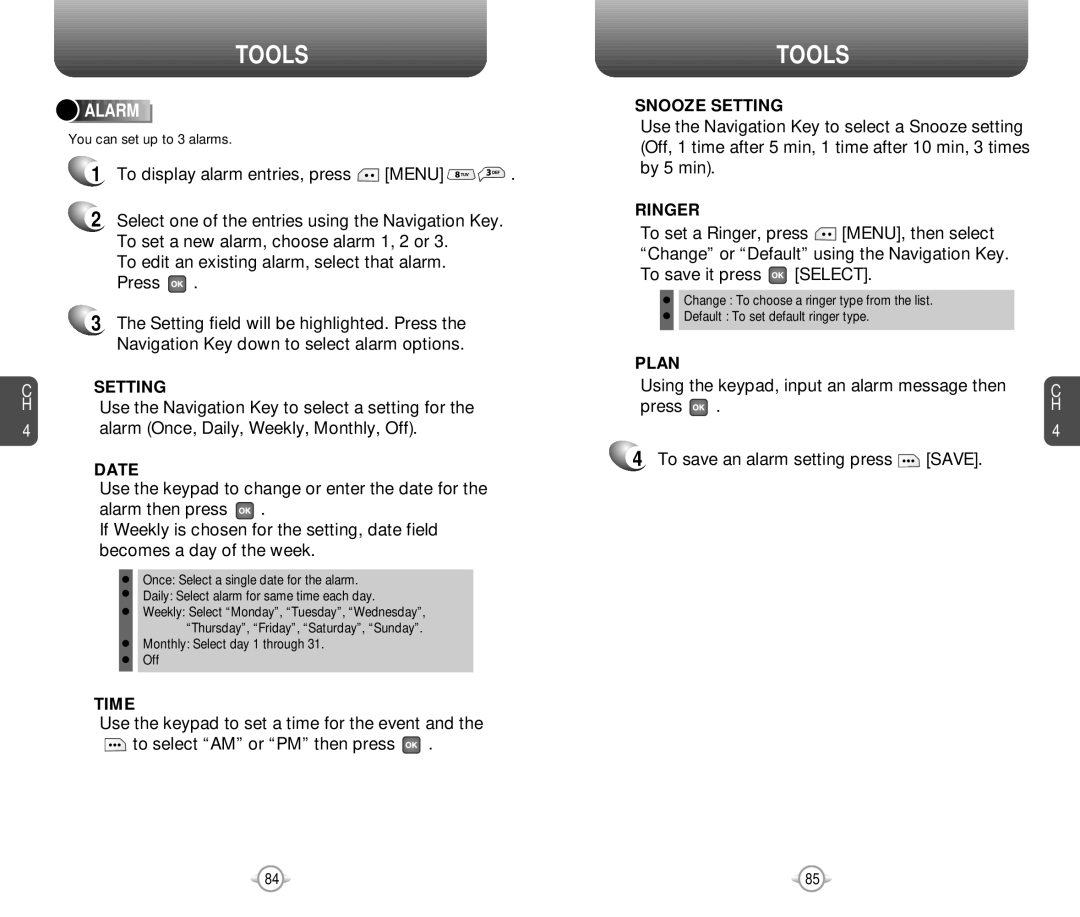 Pantech PN-218 manual Alarm, Snooze Setting 