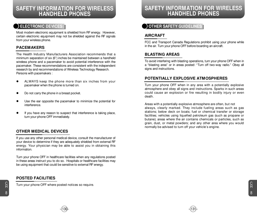 Pantech PN-218 manual Electronic Devices, Other Safety Guidelines 