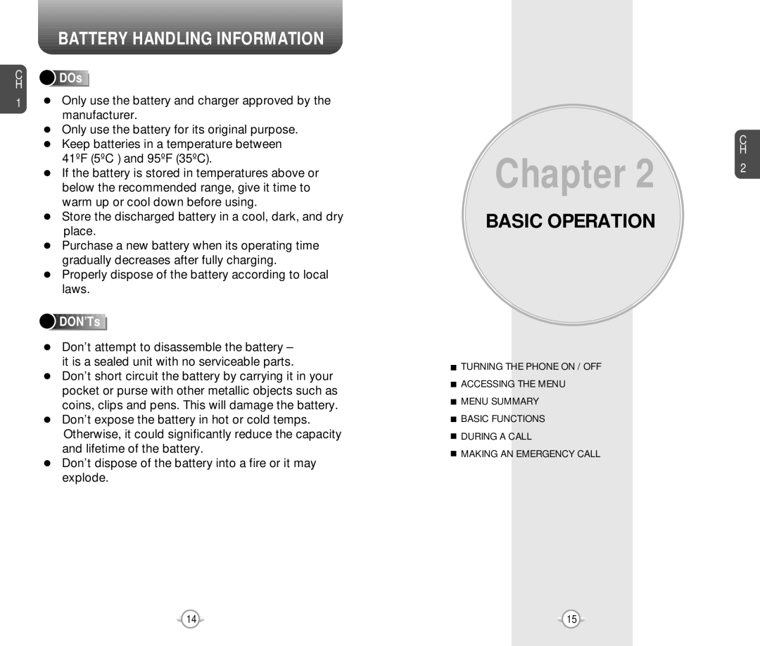 Pantech PN-218 manual Battery Handling Information, DOs, DON’Ts 