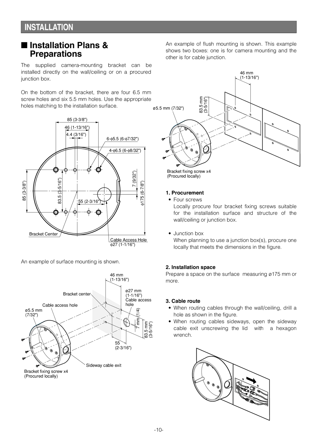 Pantech WV-NW474S manual Installation Plans & Preparations, Procurement, Installation space, Cable route 