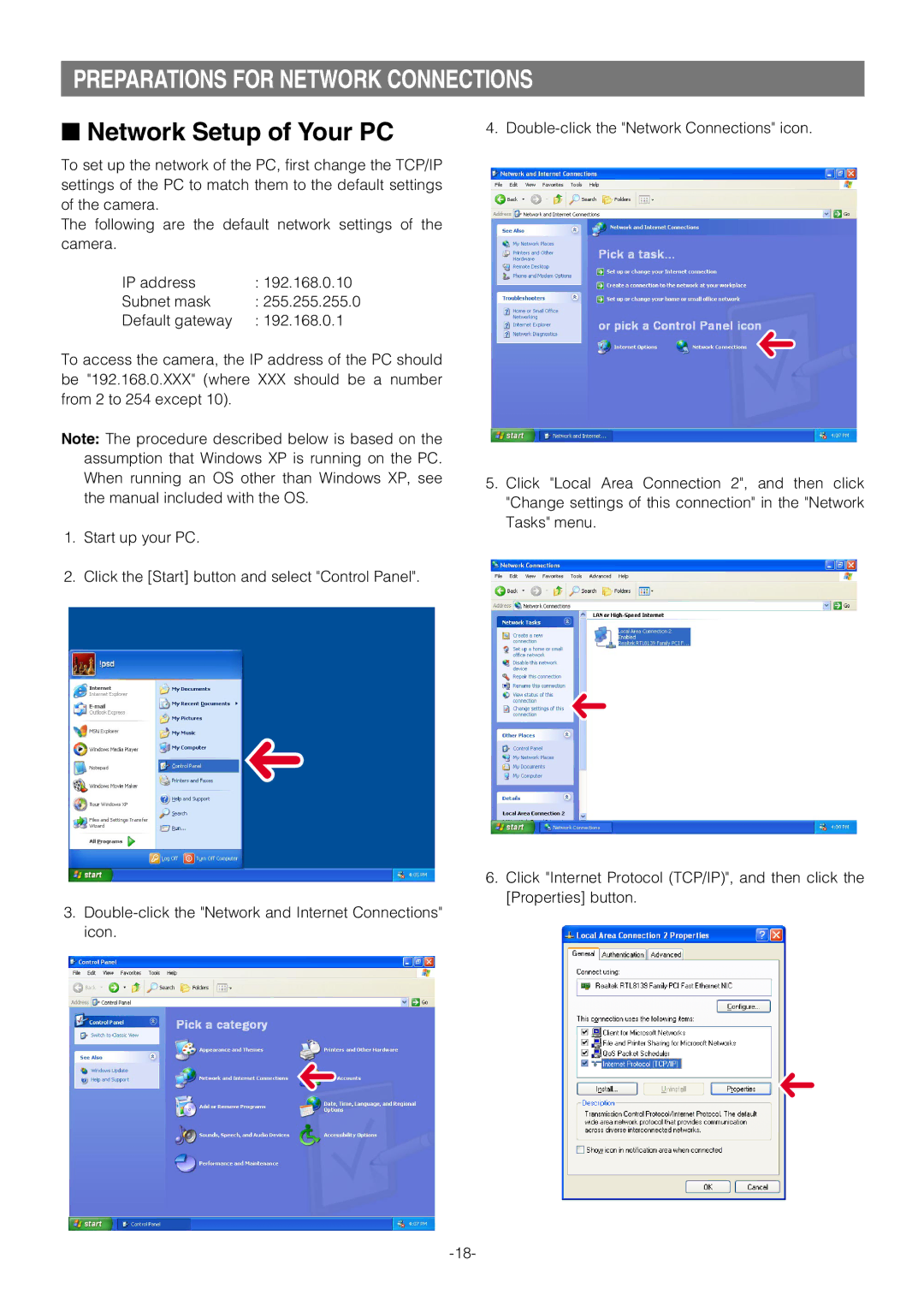 Pantech WV-NW474S manual Preparations for Network Connections, Network Setup of Your PC 