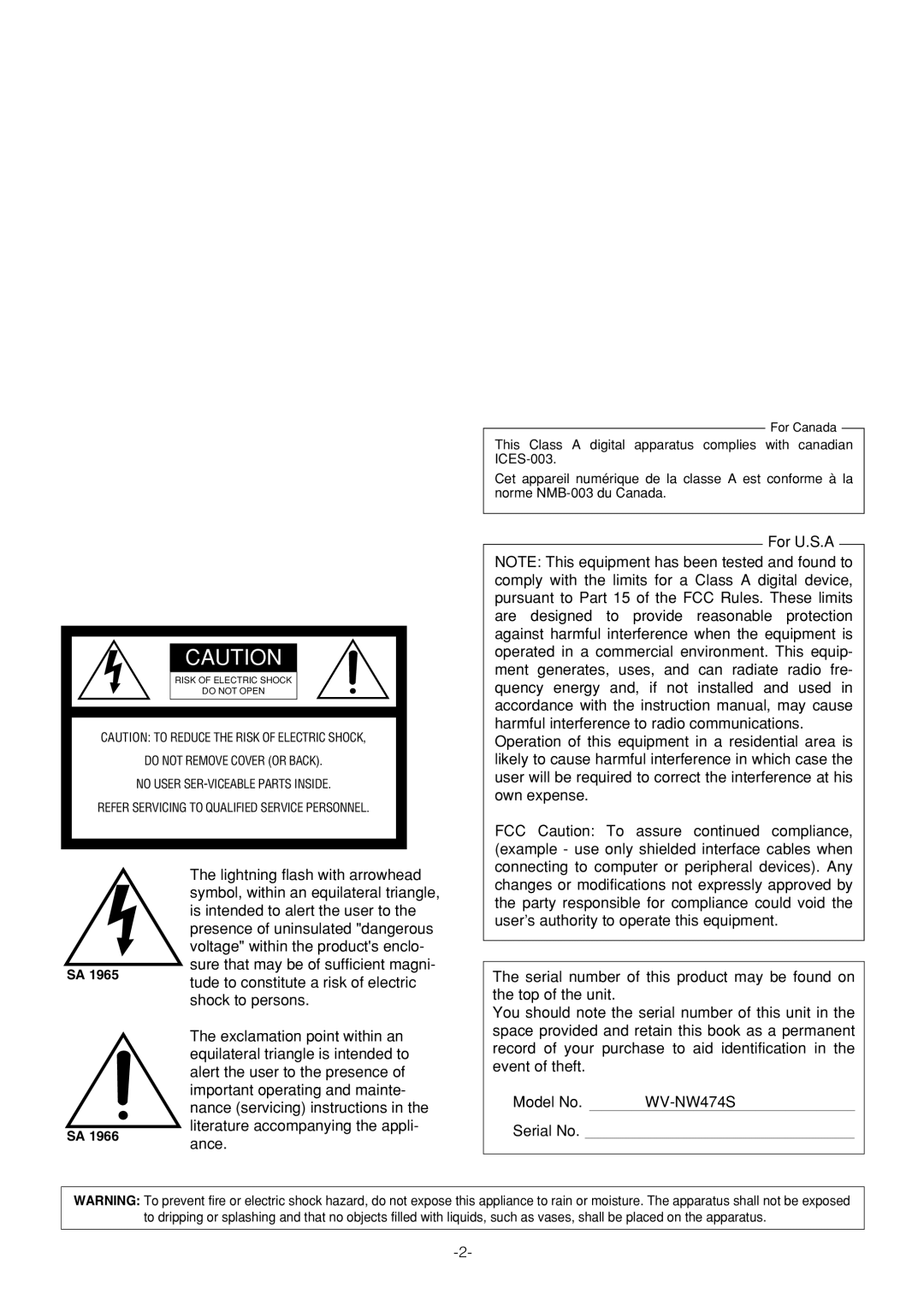 Pantech WV-NW474S manual For Canada 