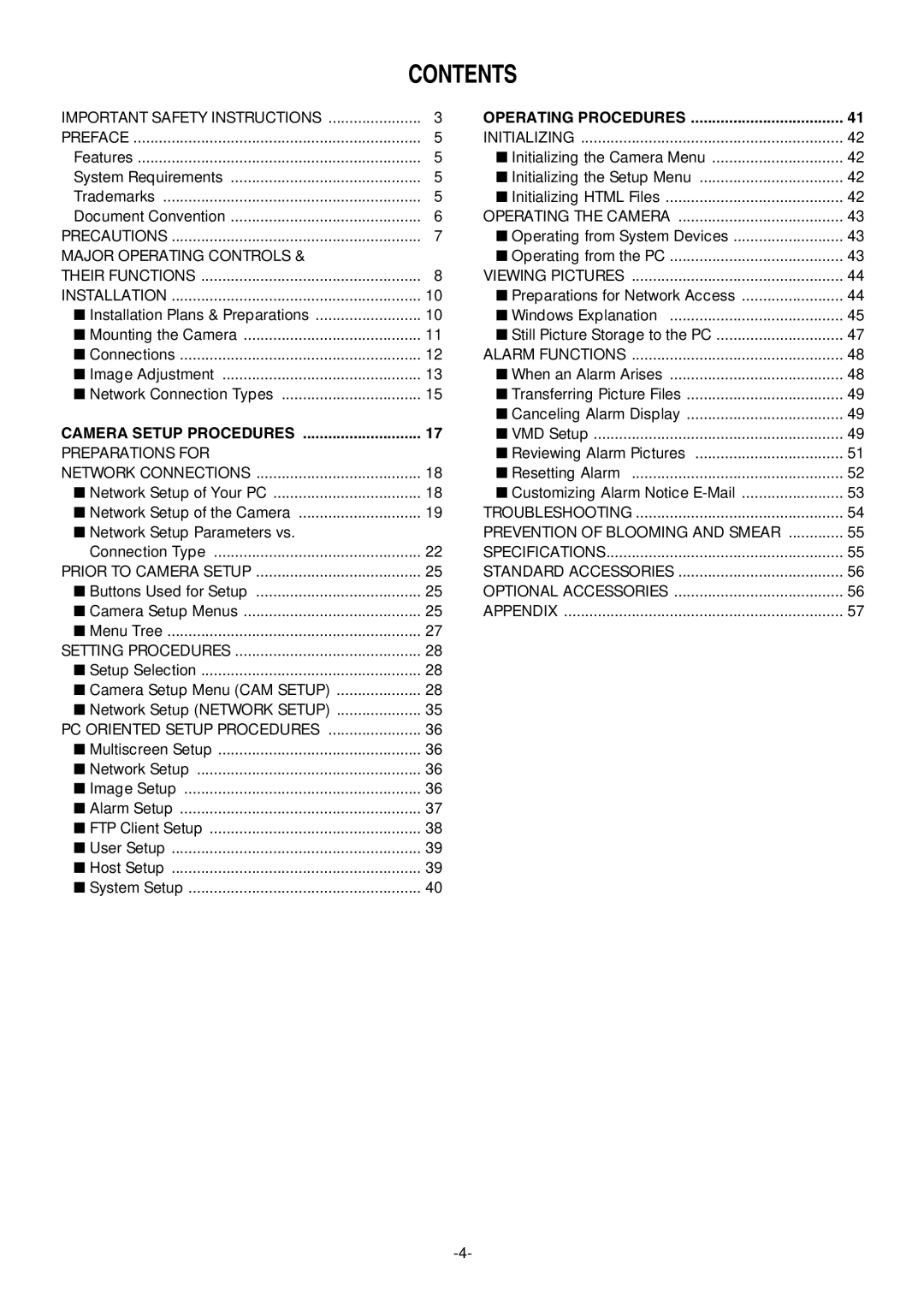 Pantech WV-NW474S manual Contents 