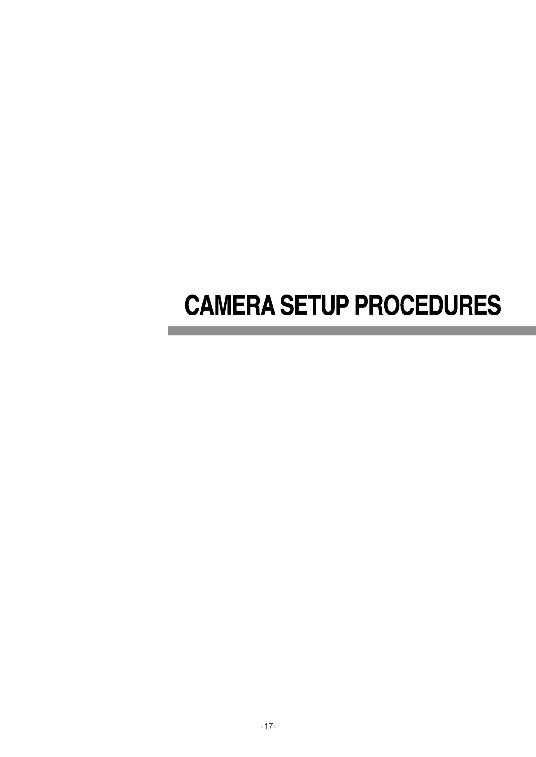 Pantech WV-NW474S manual Camera Setup Procedures 