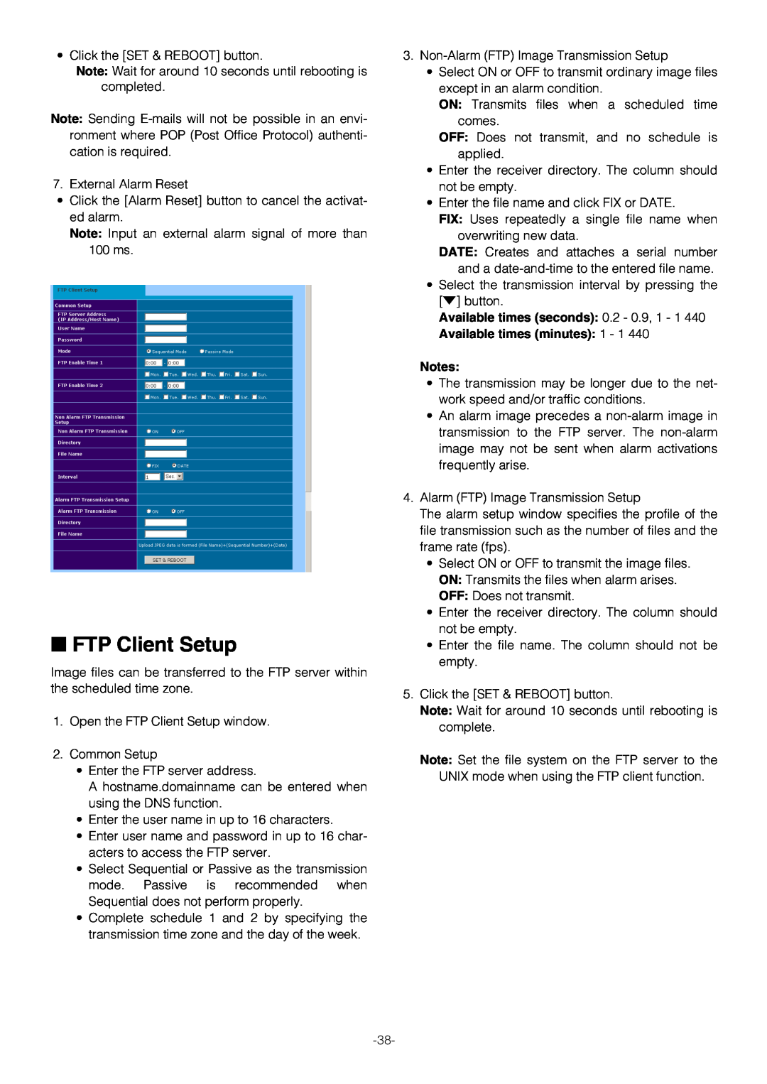 Pantech WV-NW474S manual FTP Client Setup, Available times seconds, Available times minutes 1 - 1 Notes 
