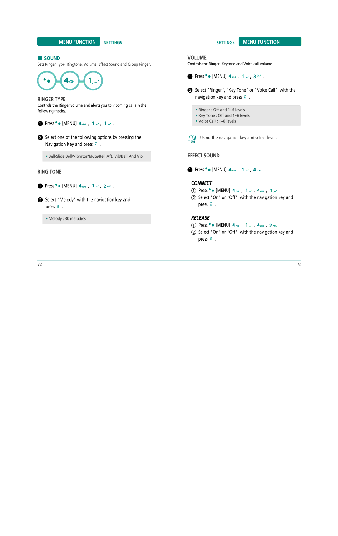 Pantech Z530i manual Menu Function Settings, Settings Menu Function, Connect, Release 