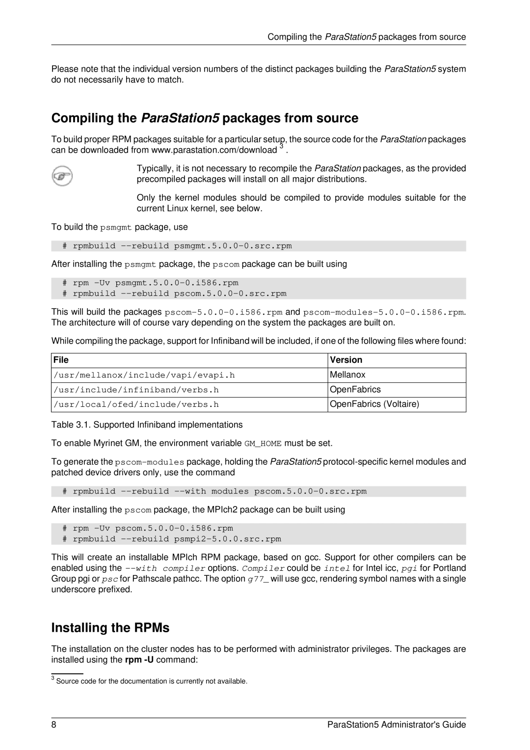 PAR Technologies V5 manual Compiling the ParaStation5 packages from source, Installing the RPMs, File Version 