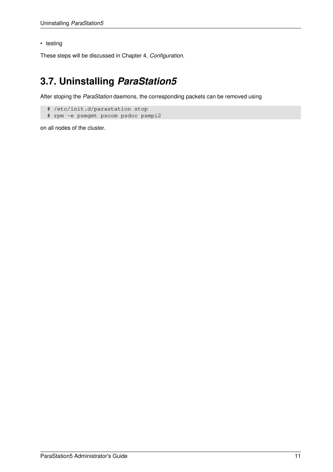 PAR Technologies V5 manual Uninstalling ParaStation5 